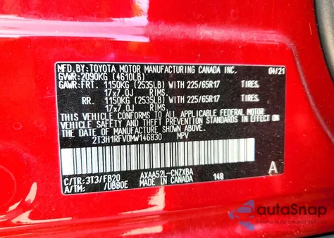 2021 Toyota Rav4 Le from USA, damaged, VIN 2T3H1RFV0MW146830